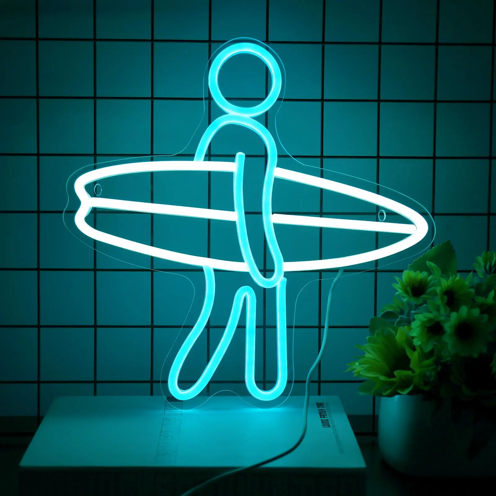 Surfboard Neon Sign Dimmable LED Signs Surfer Signs for  Kids Boys Room Man Cave Beach Neon Wall Lights Decor