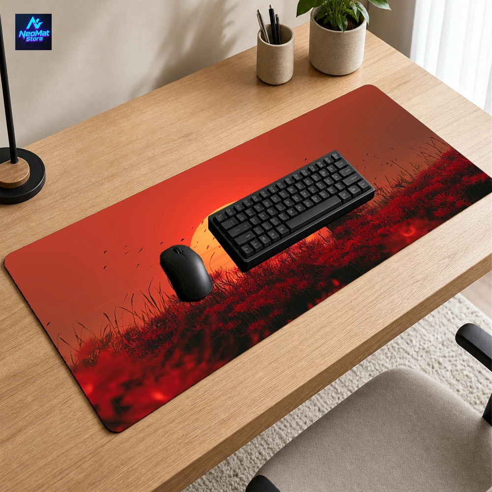 Japanese Mouse Pad Gamer Large Gaming Desk Mat 900x400 Silhouette Sunset Non Samurai Slip Smooth Red Decor Mousepad