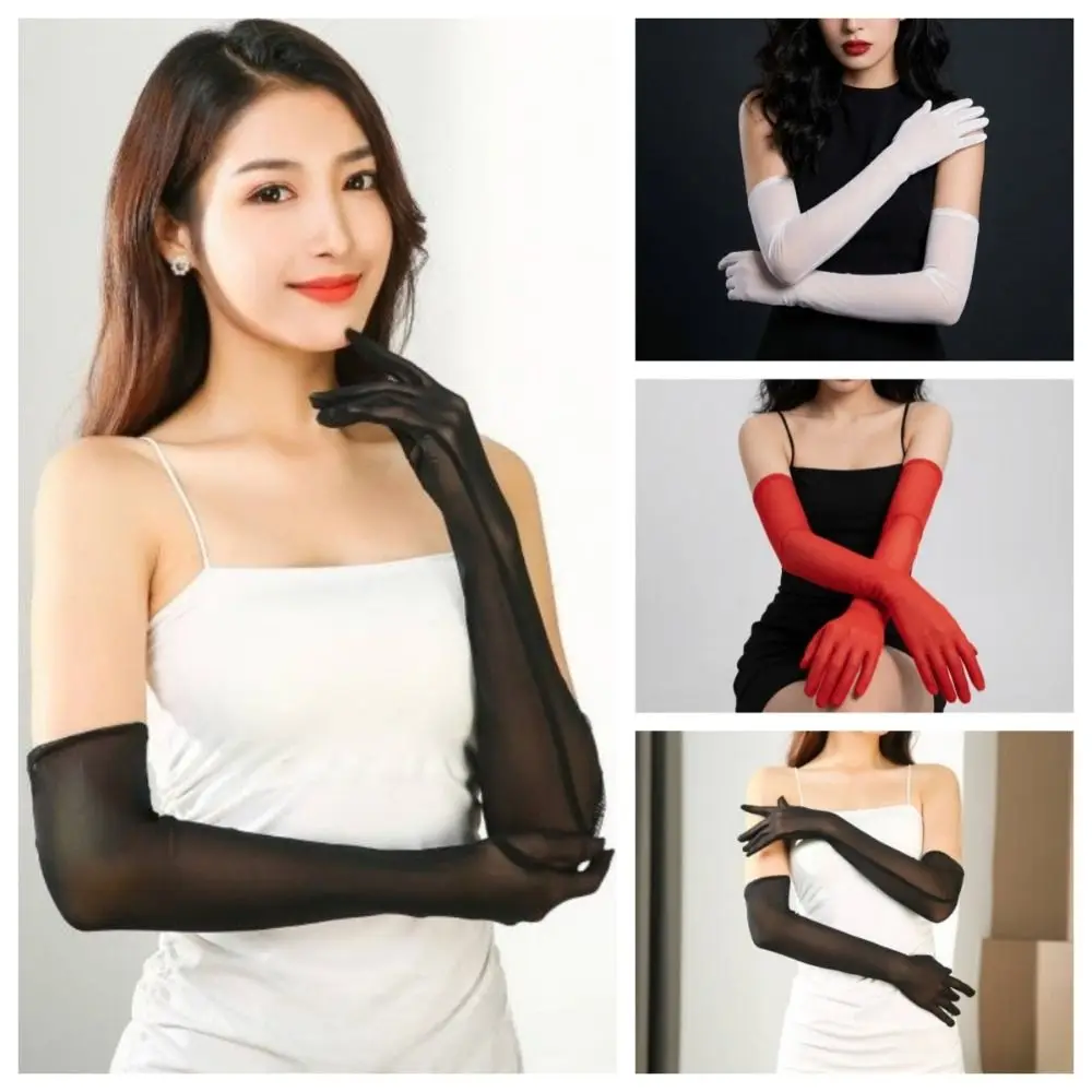 Breathable Ultra-thin Transparent Gloves Transparent Sheer Tulle Sunscreen Mittens Gauze Black Mesh Full Finger Gloves Summer