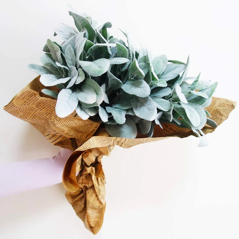 10Pcs Artificial Lambs Ear Greenery Stems Faux Branches for Bride Bouquets Picks Wedding Centerpiece DIY Wreath Floral Arrangeme