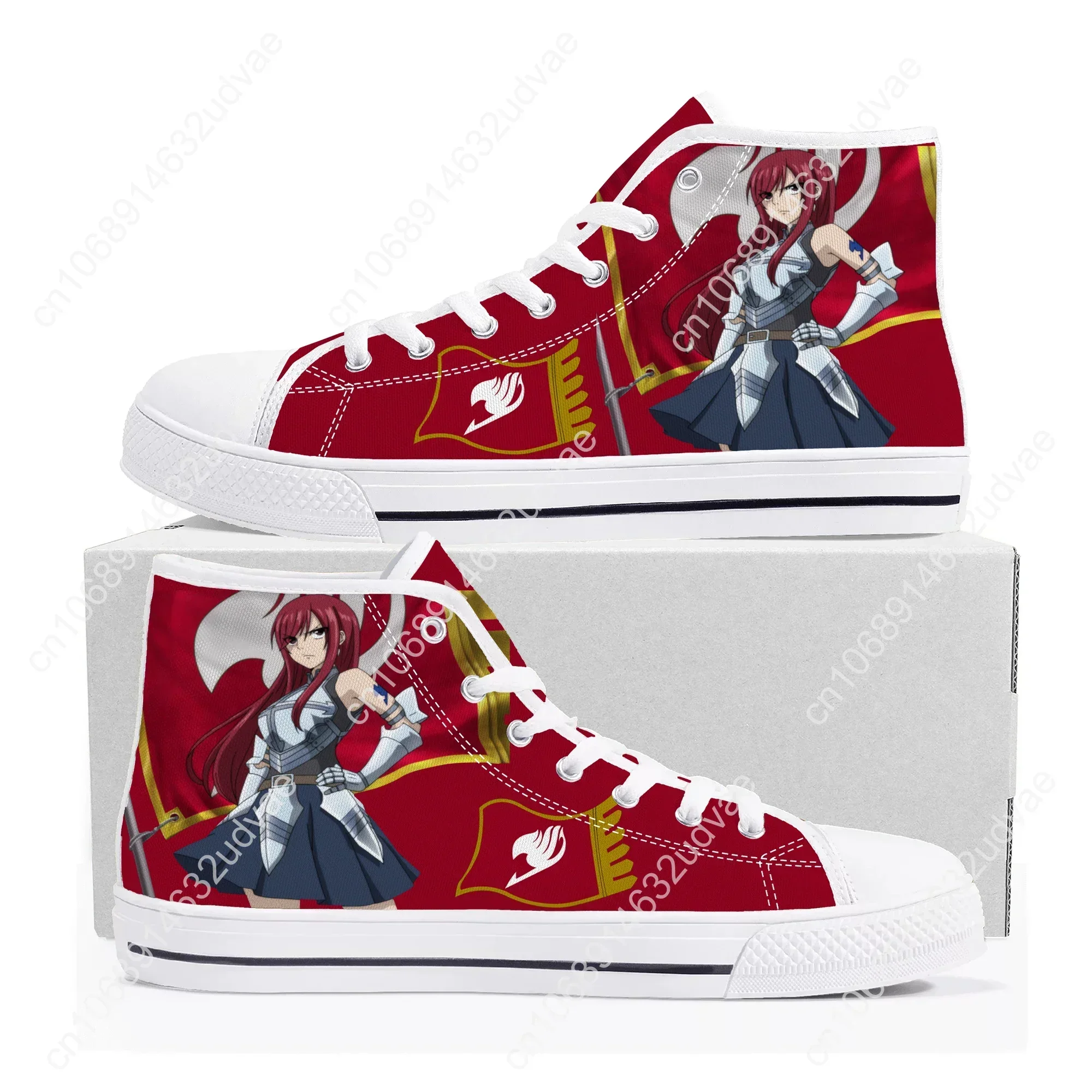 Anime F-Fairy T-Tail Erza Scarlet High Top Sneakers High Quality Mens Womens Canvas Sneaker Casual Couple Shoes Custom Shoe