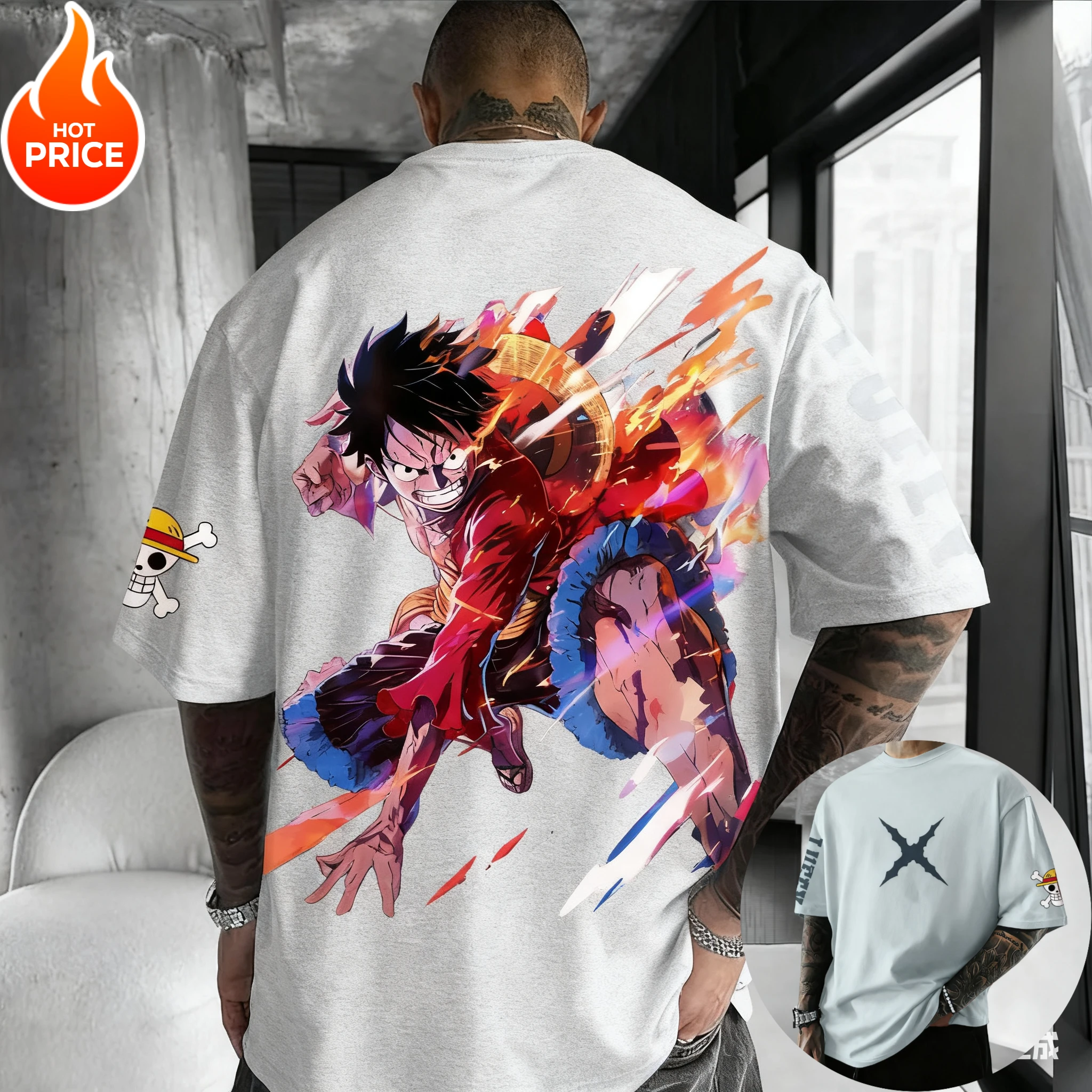 เสื้อยืดอนิเมะวันพีซ ลูฟี่ ฮาราจูกุ ผู้ชาย ซูเปอร์ไซย่า วินเทจ ฤดูร้อน ทรงหลวม ผู้หญิง สตรีทแวร์ ลำลอง แขนสั้น เสื้อยืดท็อป