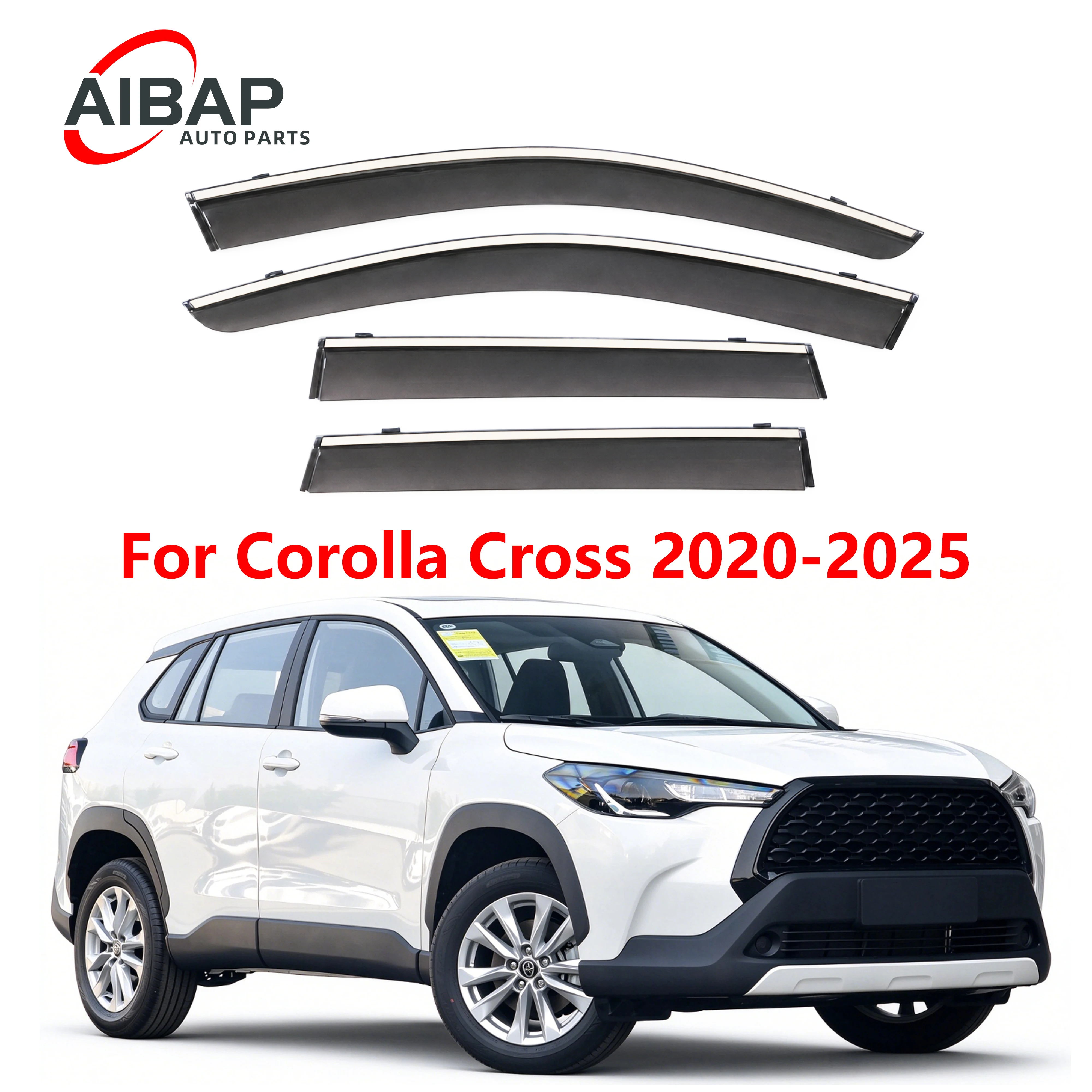 For Toyota Corolla Cross 2020-2026 4PCS Smoke Tinted PC Window Visors, Chrome Trim No Drilling Rain Deflectors Car Accessories