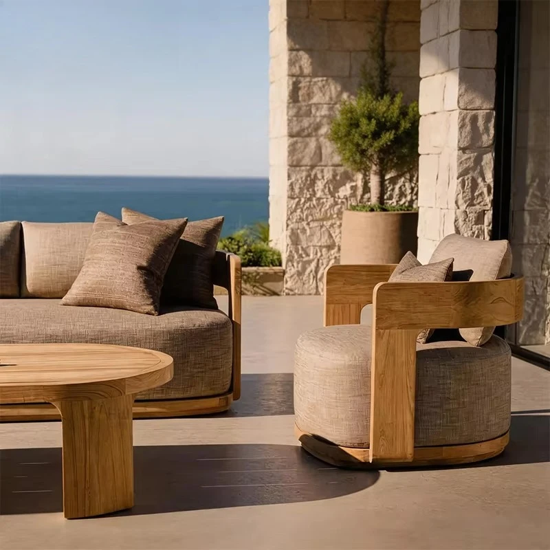 Modern Design All-Weather Teak Wood Garden Sofa Set Factory Direct Patio Outdoor Furniture for Living Room Dining Courtyard Use