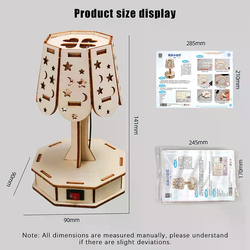 Zestaw do rękodzieła z drewna, kolorowa mała lampka stołowa, projekty naukowe DIY, drewniane puzzle 3D, zestaw do składania modeli, zabawki edukacyjne