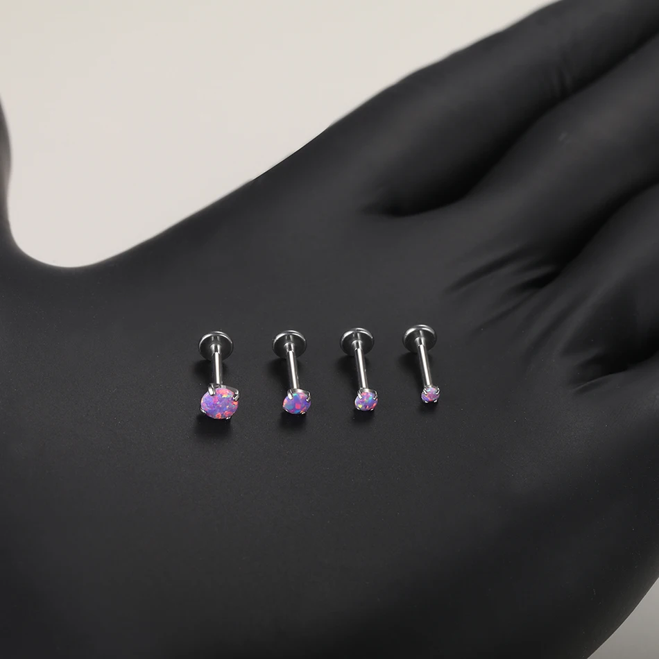 1pcs Titanium 2/2.5/3/4mm Opal Purple Labret Piercing for Women Flat Back Stud Earring Tragus Helix Piercings Body Jewelry