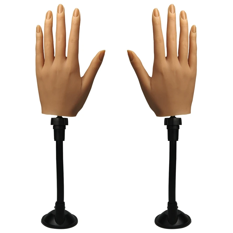 Silicone Practice Hand for Acrylic Nails Flexible Soft Fake Trainning Hand Model with Adjustable Stand