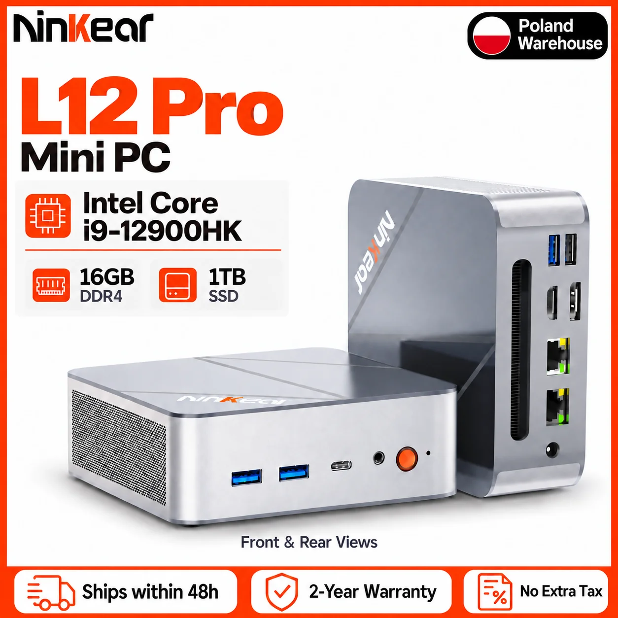 Ninkear L12 Pro Mini PC Intel Core i9-12900HK, 14 cores en 20 threads, 16GB DDR4 RAM, 1TB SSD, compacte desktopcomputer voor kantoor, thuiswerken, studie, entertainment en dagelijks werken met