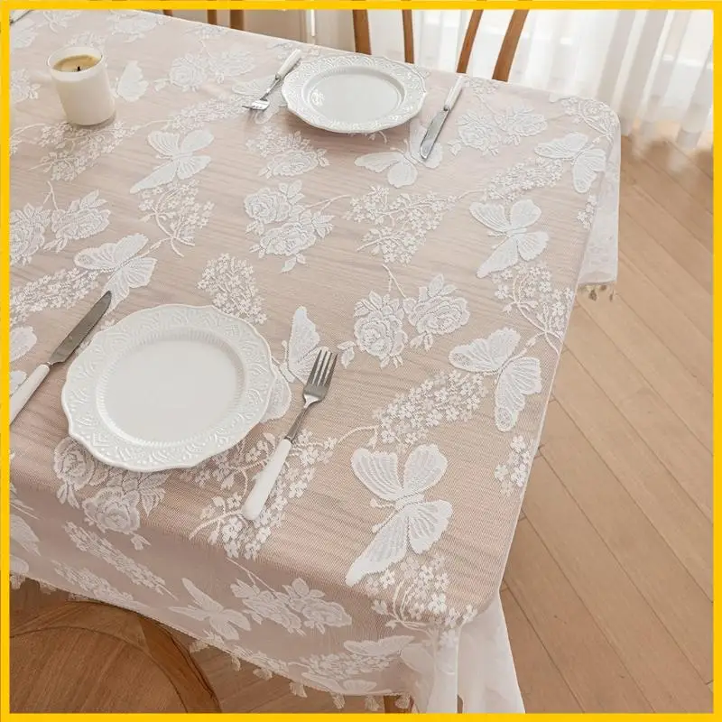 

H55A Elegant White Lace Tablecloth 140x140/100cm Elegant to Your Table Decoration