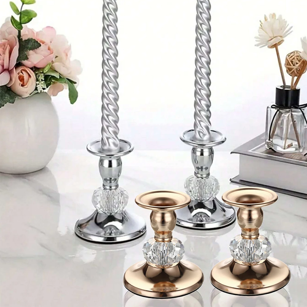 1PC Metal Crystal Candlestick Holder for Candle Light Dinner Table Birthday Wedding Party Home Tabletop Decoration