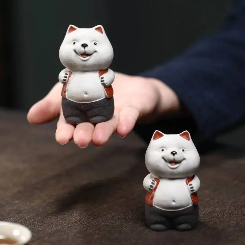 Yixing Mascota de té de arcilla púrpura hecha a mano, puede levantar un perro pequeño, mini estatuilla del zodiaco para mesa de té, rica en miniatura de doce zodiacos y