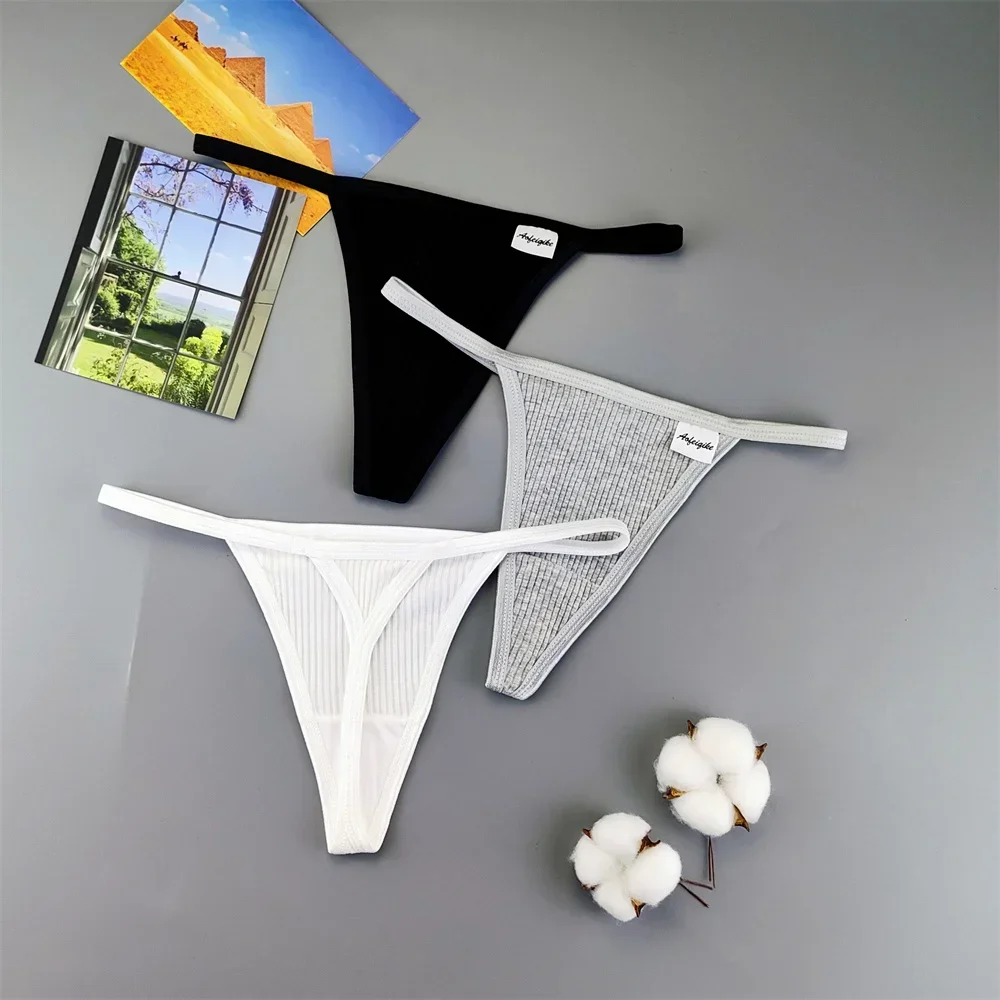 3 uds. De tangas de algodón con tiras en la espalda para mujer, tangas de talla grande, lencería Sexy S M L XL, tangas para mujer, Bikini de cintura baja, ropa interior breve