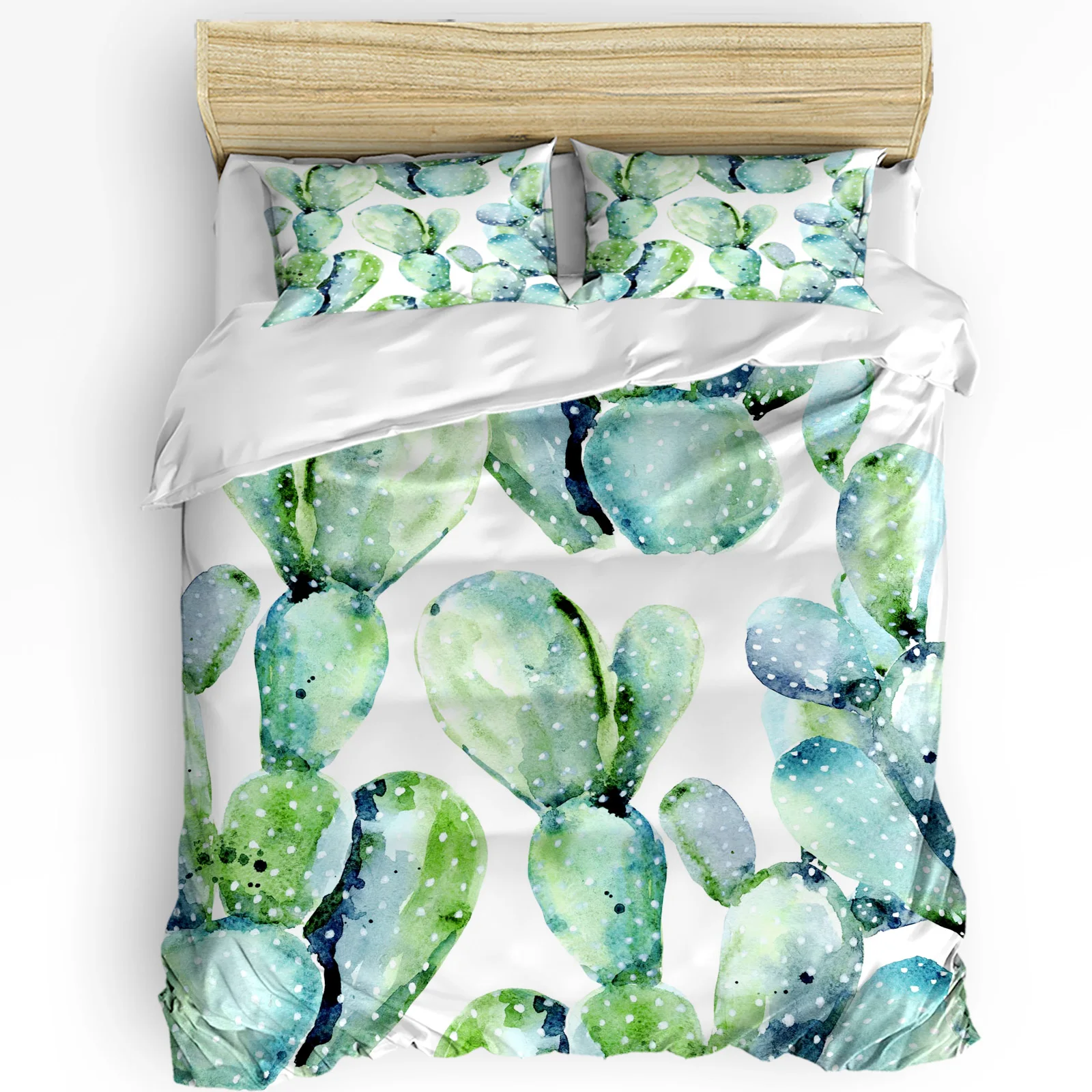 

Green Plant Cactus Watercolor Style 3pcs Bedding Set For Bedroom Double Bed Home Textile Duvet Cover Quilt Cover Pillowcase