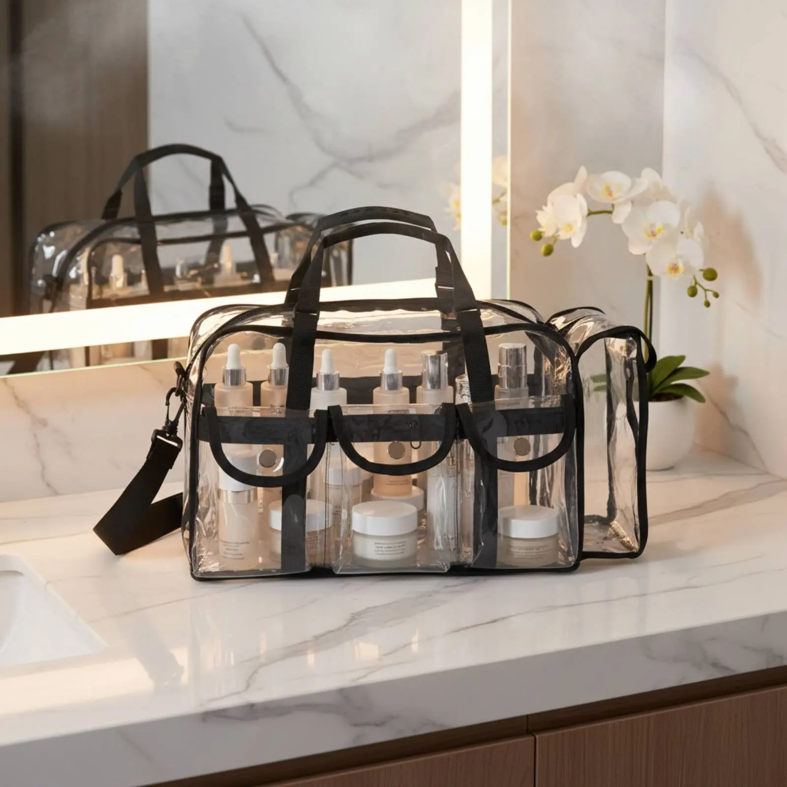 

Clear PVC Makeup Bag Waterproof Clear Makeup Bag Transparent Cosmetic Organizer Long-Lasting Sturdy Duty for Travelers, Beach