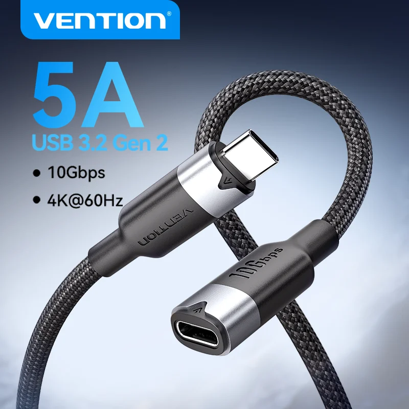 Vention 100W USB C Cable Fast Charg 5A Type USB C 3.2 Gen 2 Extension Cord 10Gbps 4K@60HZ Video Cable Extension  Wire for Laptop