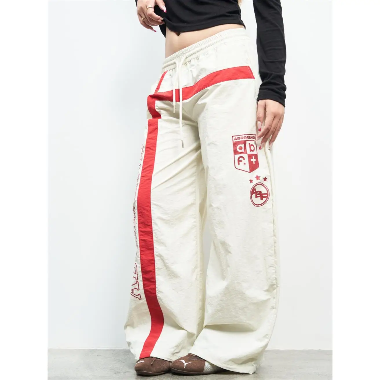 

Women's Sporty Drawstring Letter Print Casual Jazz Dance Street Fashion Pants Cleanfit Low Waist PVC Cotton Citywalk