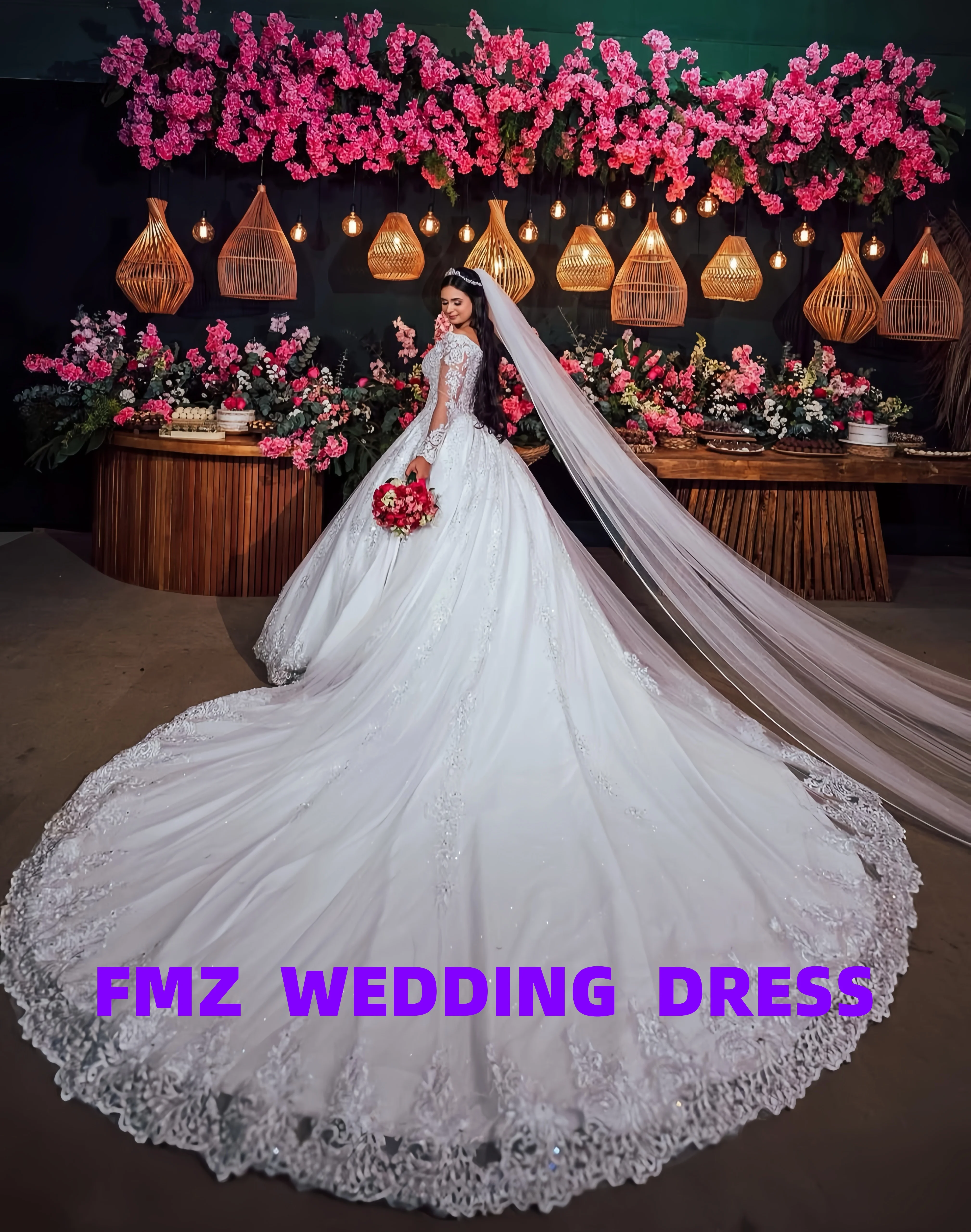 Vestido de baile de manga larga con cuello en V personalizado, vestidos elegantes de novia, vestidos para mujer, bata de mariee