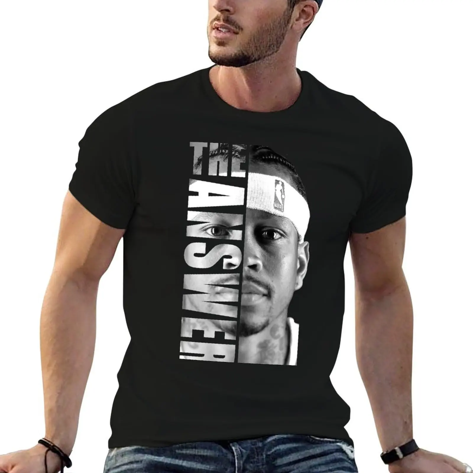 Camiseta Allen Iverson - The Answer, camisetas de algodón 100% para hombre, camiseta de algodón negra, camiseta lisa de algodón para hombre, paquete de camisetas