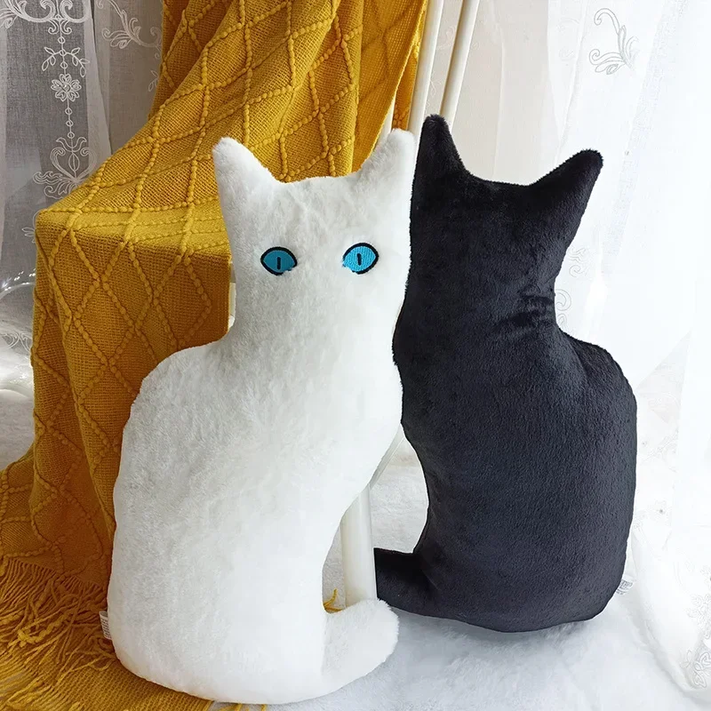 

53x30cm New Styles Cool Plush Stuffered Dolls Black White Cat Realistic Cat Animal Pillow Cat Plush Toy Home Decorations