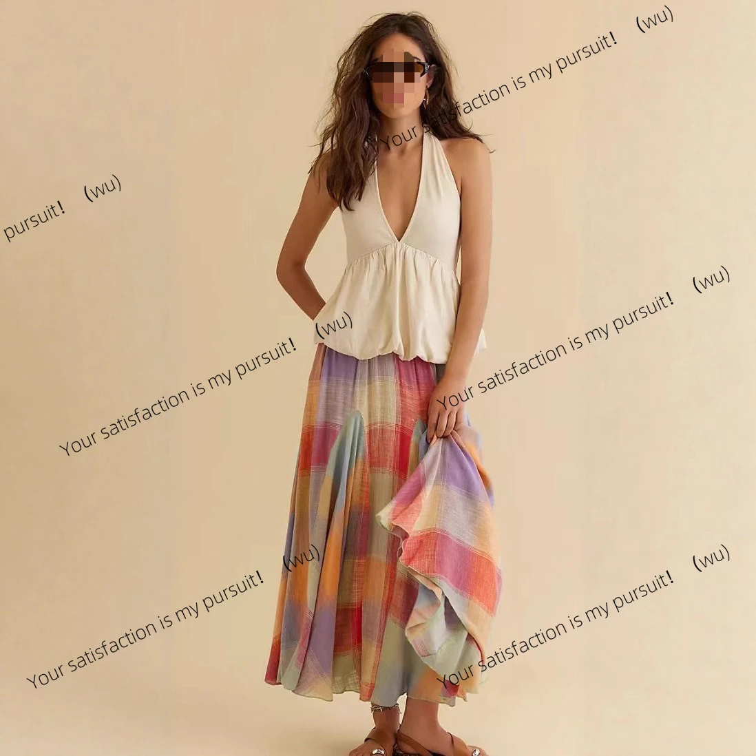 

Новая европейская и американская мори носят летнюю клетчатую юбку среднего и длинного цвета с эластичной резинкой на талии