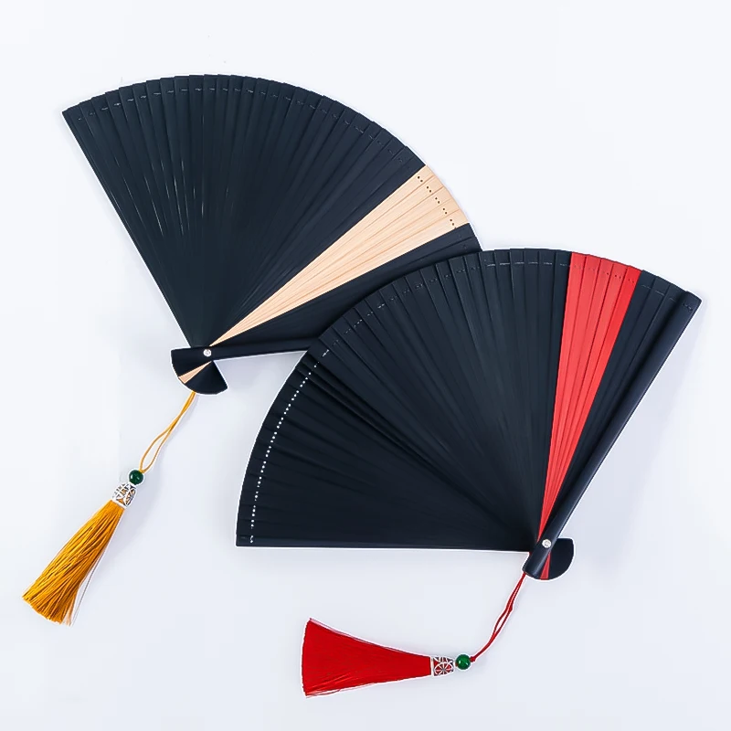 Chinese Style Bamboo Fan Portable Folding Hand Fan With Clip Color Dancing Performance Decor Tassel Vintage Fan Art Craft