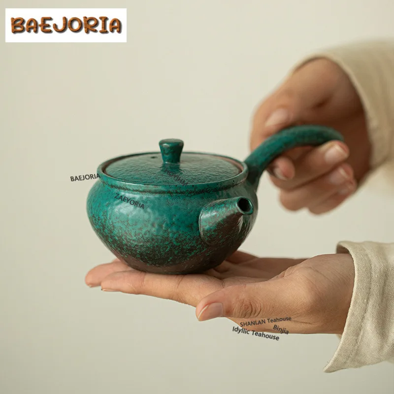 Kiln Fambe Turquoise Teapot Handmade Tea Infuser Pot Household Tea Maker Kettle with Strainer Dahongpao Cafes Supplies Ornaments