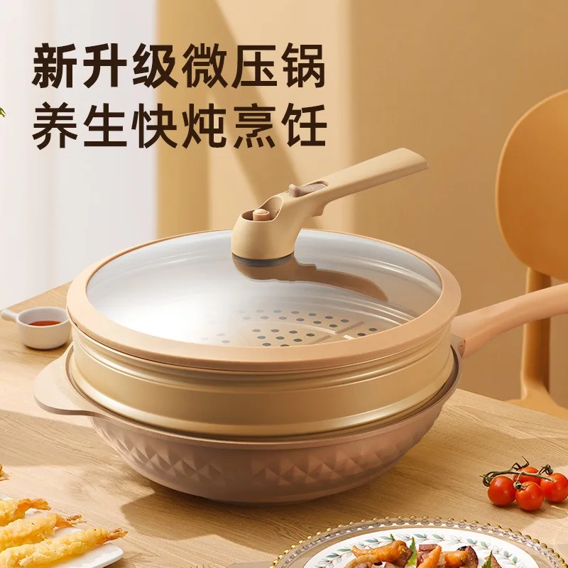 Micro‑Pressure Clay Wok Non‑Stick Ceramic Healthy Cooking Pan Multi‑Function Stew Steam All‑in‑One Household Wok