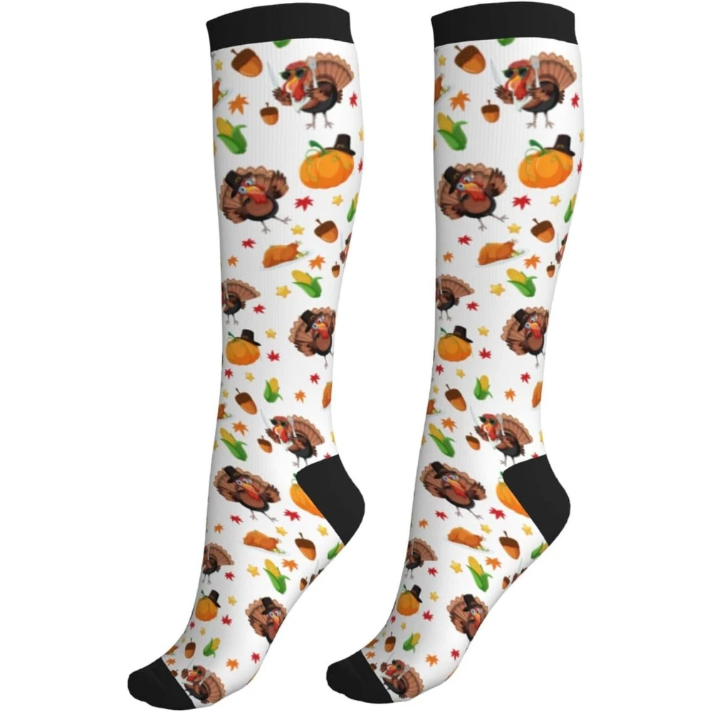 

Компрессионные носки до колена с тыквой и курицей на день благодарения для женщин и мужчин, спортивные походные носки