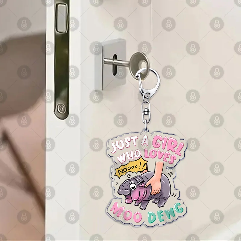Lindo bebé hipopótamo Moo Deng llaveros acrílicos para accesorios bolsa colgante llavero joyería Fans amantes regalos