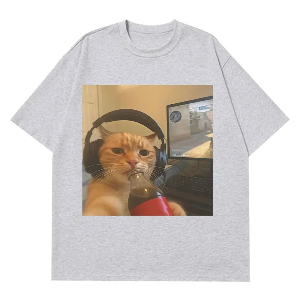 Funny Gamer Cat Meme Printed Tshirt Women Fashion Summer Short Sleeved Casual Harajuku T-shirts Tops Casual Clothing, image 3