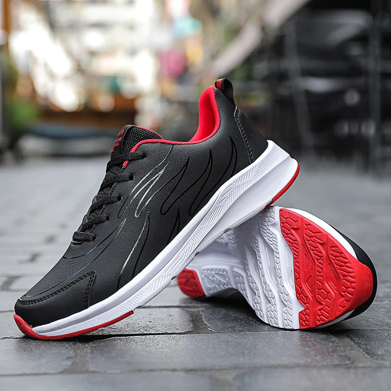 

Новые легкие мужские кроссовки из искусственной кожи, повседневные кроссовки, Нескользящие мужские уличные прогулочные кроссовки, теннисные туфли на шнуровке