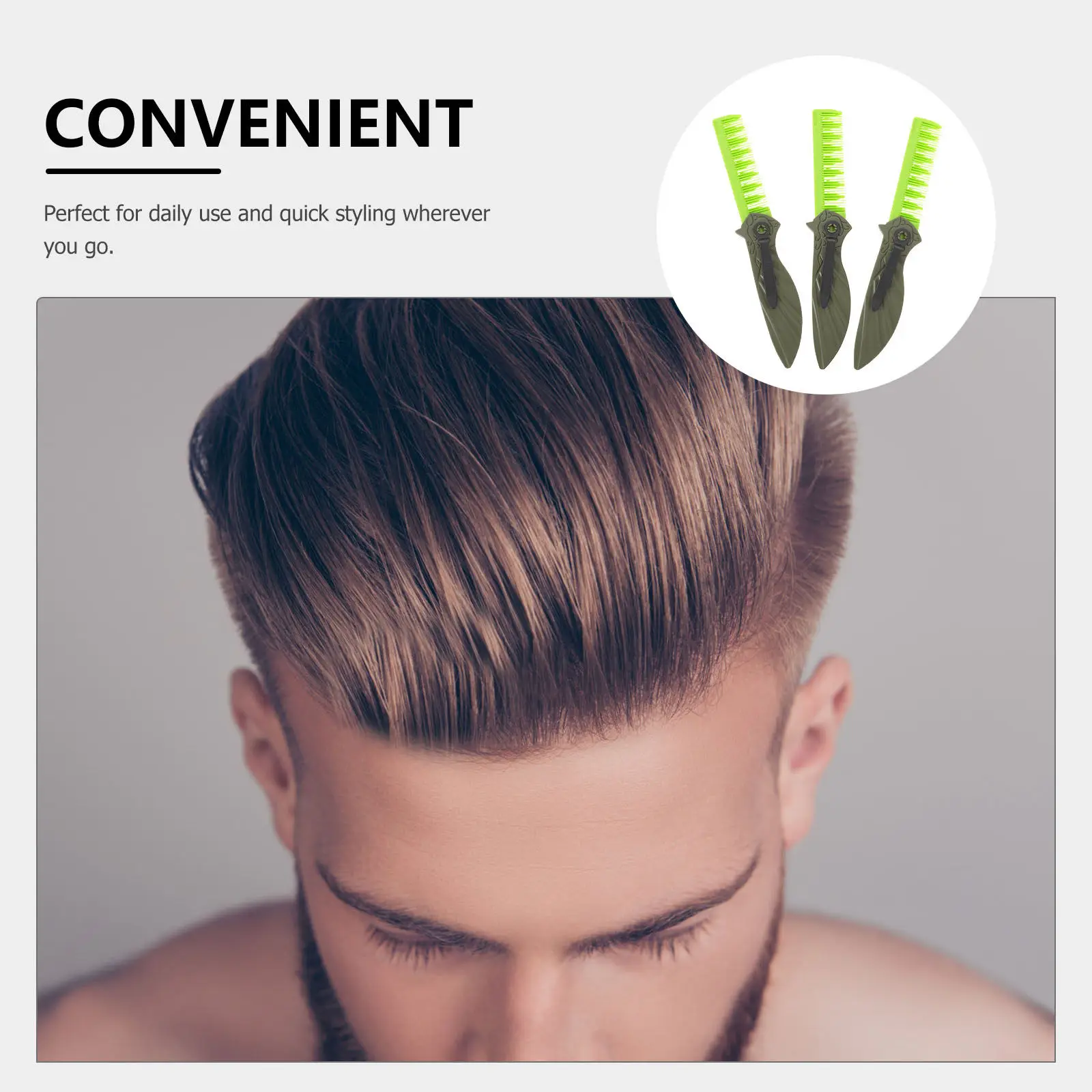 3Pcs Men's Barber Pocket Comb Folding 3-in-1 Wide Tooth Styling Comb for Beard Mustache Hair Shaping Texture Grooming Portable