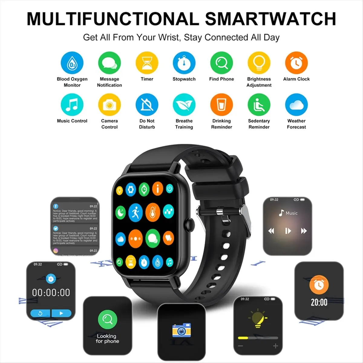 Smart Watch, 1.85inch Sports Watch for IP68 Waterproof, 110+ Sport Modes, Fitness Activity Tracker, Ultra Thin Watch.