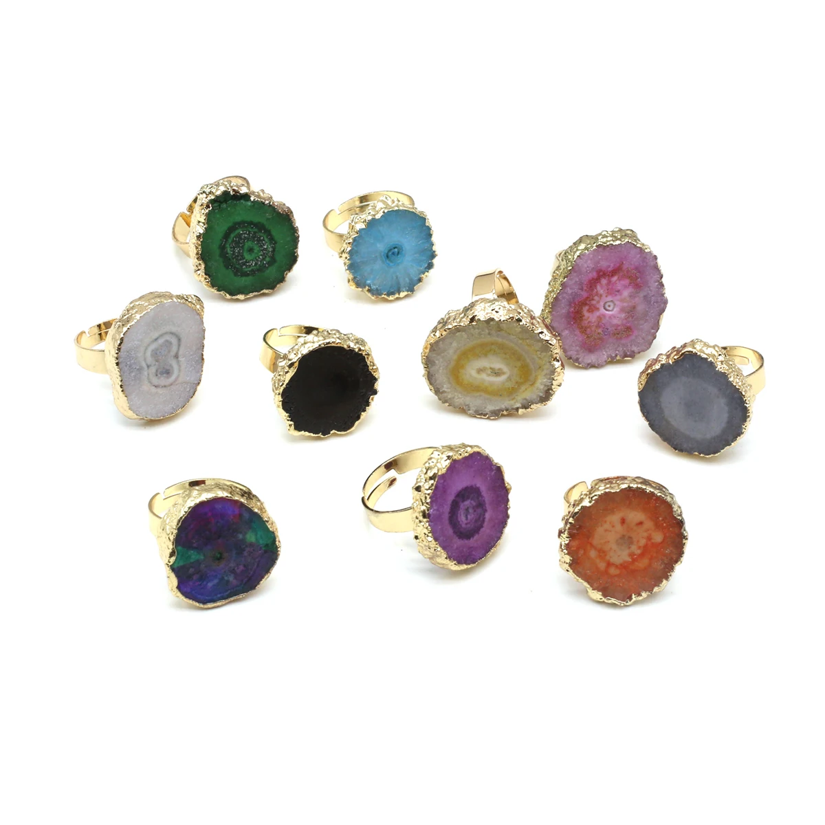 Boho Natural Stone Agates Slices Ring for Women Irregular Crystal Druzy Finger Rings Adjustable Ring Jewelry Accessories Gift