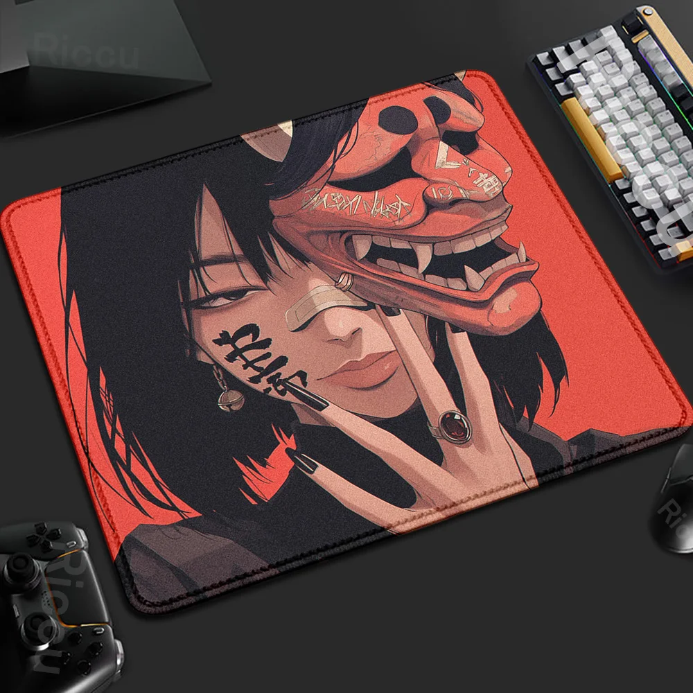 

45x40CM Non-slip Mousepad Mask Girl Speed Table Pad E-Sports Keyboard Oni Mice Mat Game Professional Premium Suture Edge Deskmat