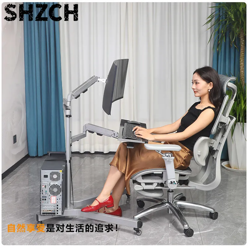 One-Click Lifting OK Tray Thickened Metal Computer Bracket Multi-Angle Bedside Desk Mute Caster Portable Household Lazy Table