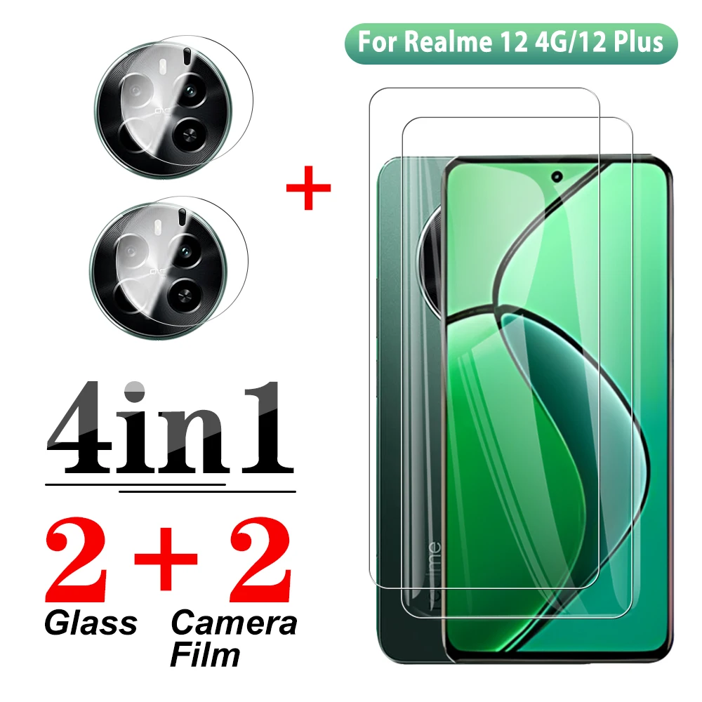Protecteur d'écran d'objectif en verre trempé, film de protection pour Realme 12, 4G, 12 Plus, 5G, RMX3867, 6.67 ", 4 en 1