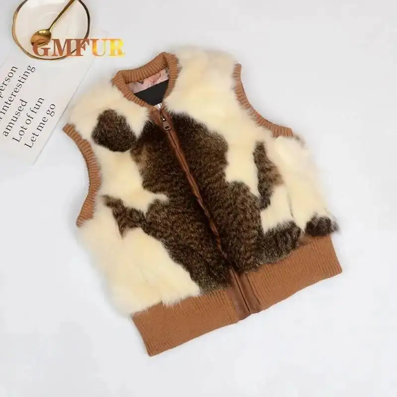 Outono inverno novo grosso quente crianças rex coelho colete de pele moda zíper sem mangas meninas colete de pele natural menino casaco roupas