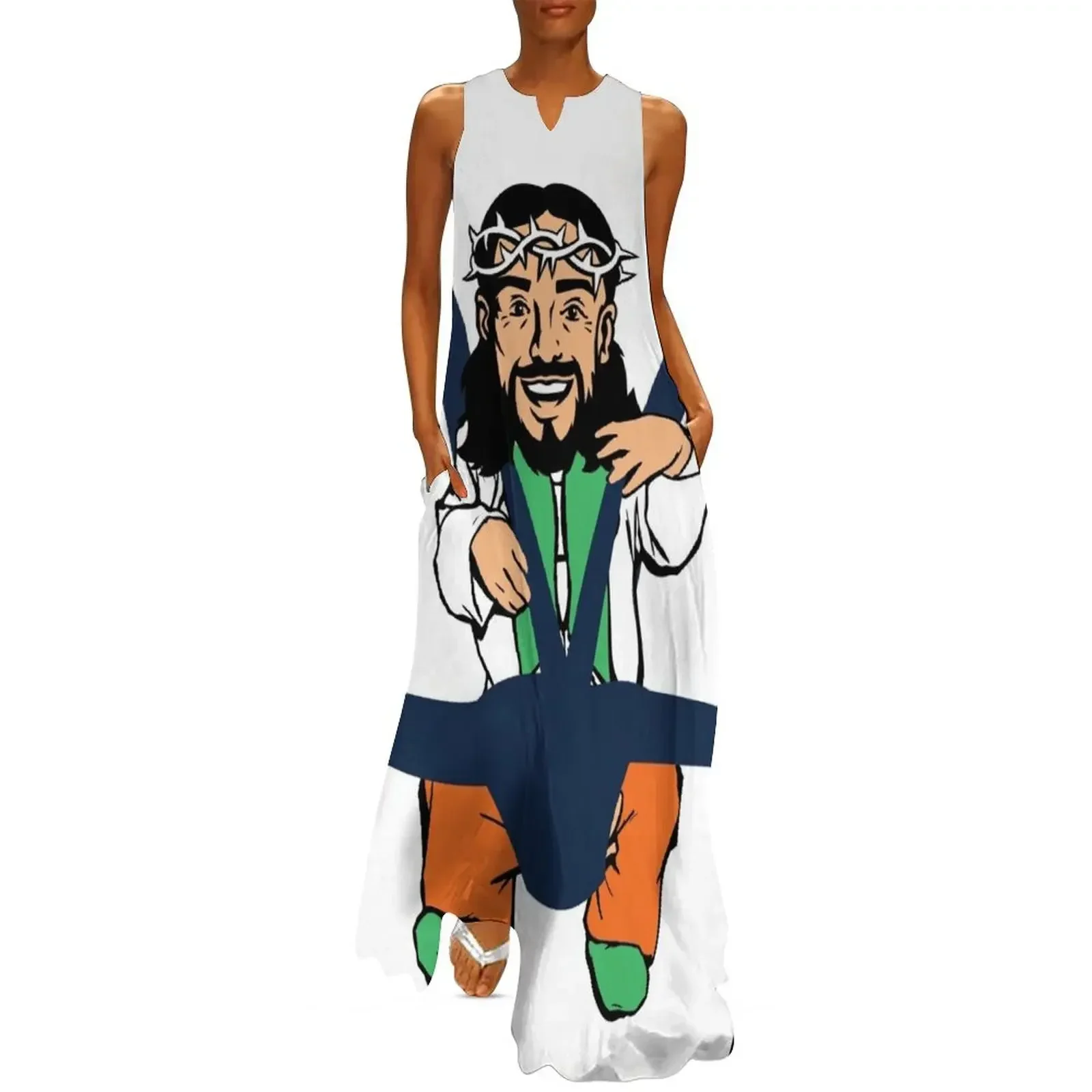 

Funny Baby Jesus Shirt in a Baby Carrier Long Dress women long dresses Dresses gala Dress