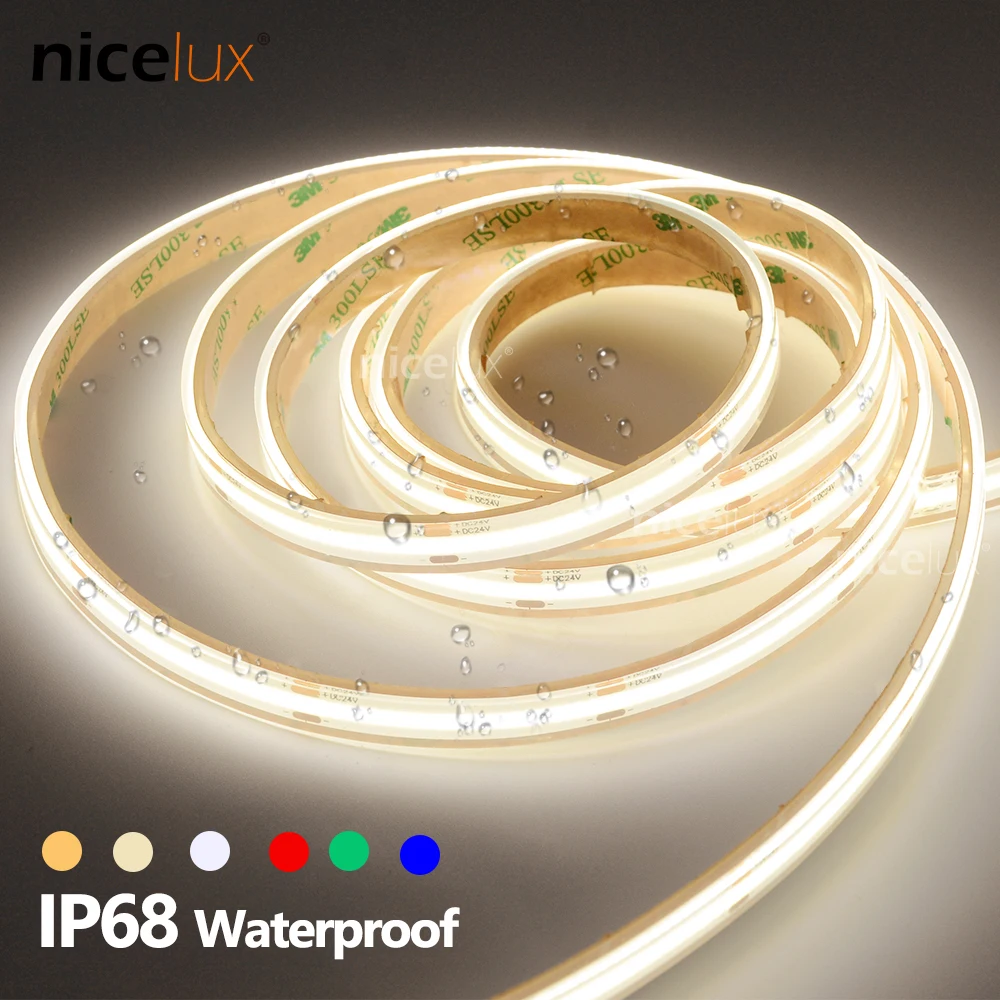 

IP68 Waterproof COB LED Strip Light 12V 24V 5m 3m 1m Flexible Tape 480LED/m High Density Bright Liner Lighting RA90 For Outdoor