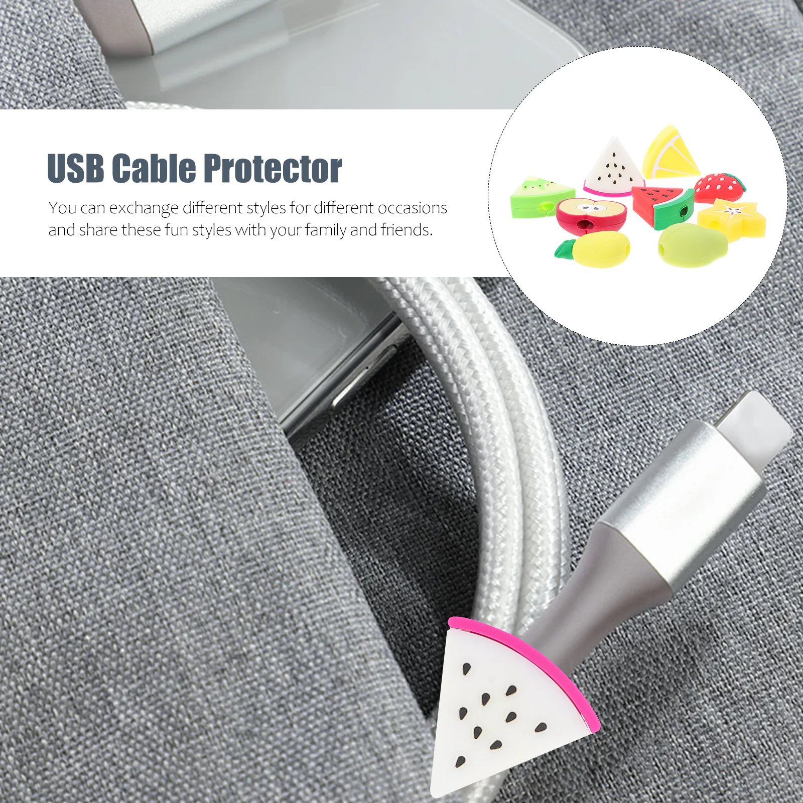 

9Pcs Lovely Data Cable Protector Fruit Style Cord Cover Anti-Tear Charging Line Sleeve for Phone Computer Protective Cover