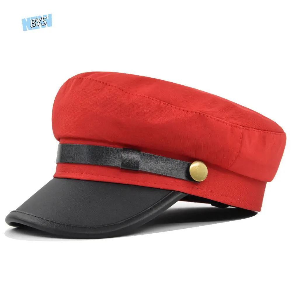 

For Unisex Elegant British Style Autumn Metal Button Winter Men Sailor Caps Flat Navy Hats Women Captain Caps Fishing Cap