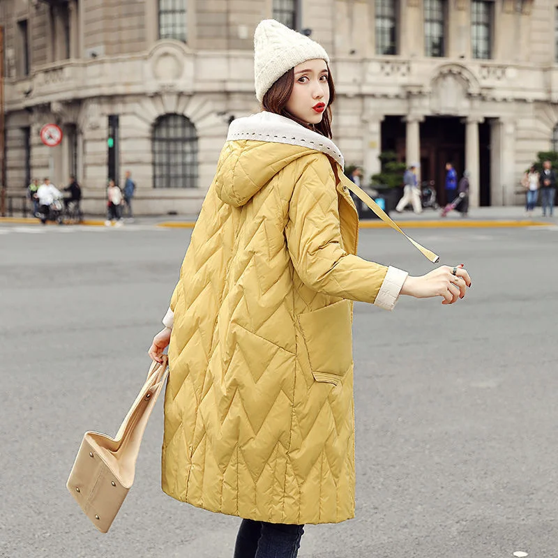 แฟชั่นเป็ดลงเสื้อแจ็คเก็ตผู้หญิงฤดูหนาว Quilted WARM หนา Hooded Coat Casual หลวม Patchwork ยาวหญิง Outwear