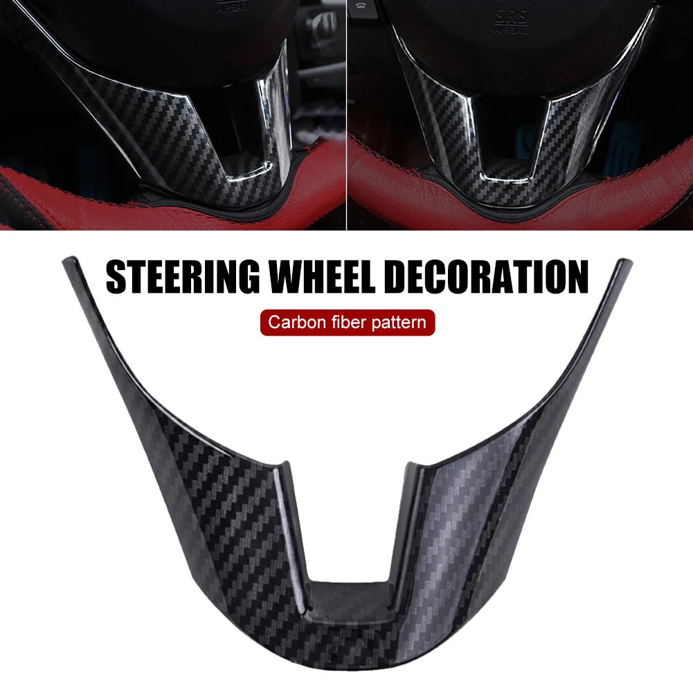 Car Steering Wheel Trim Decoration Carbon Fiber ABS Steering Wheel Panel Cover Trim for Mazda 3 Axela 2014 2015 2016