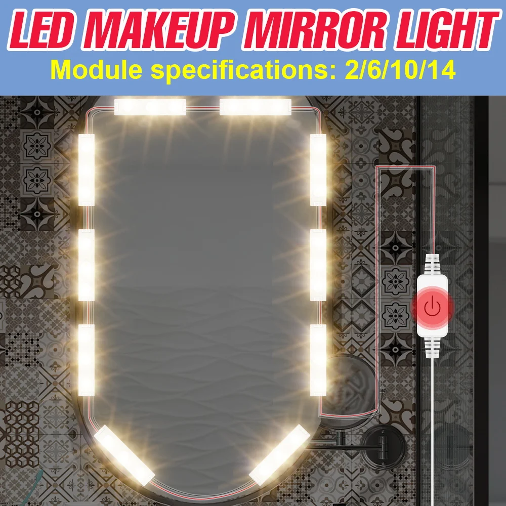 Lámpara LED de relleno de maquillaje para tocador, luz de espejo cosmético, Bombilla de atenuación táctil, lámpara de mesa de tocador, luz de pared de baño, 2, 6, 10, 14 piezas