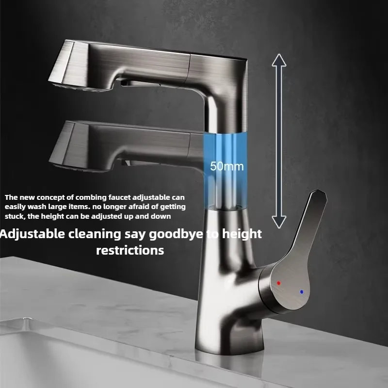 Bathroom Faucet Hot Cold Water Sink Mixer Tap Basin Faucets Washbasin Pull Lifting Faucet with Rotating Spout