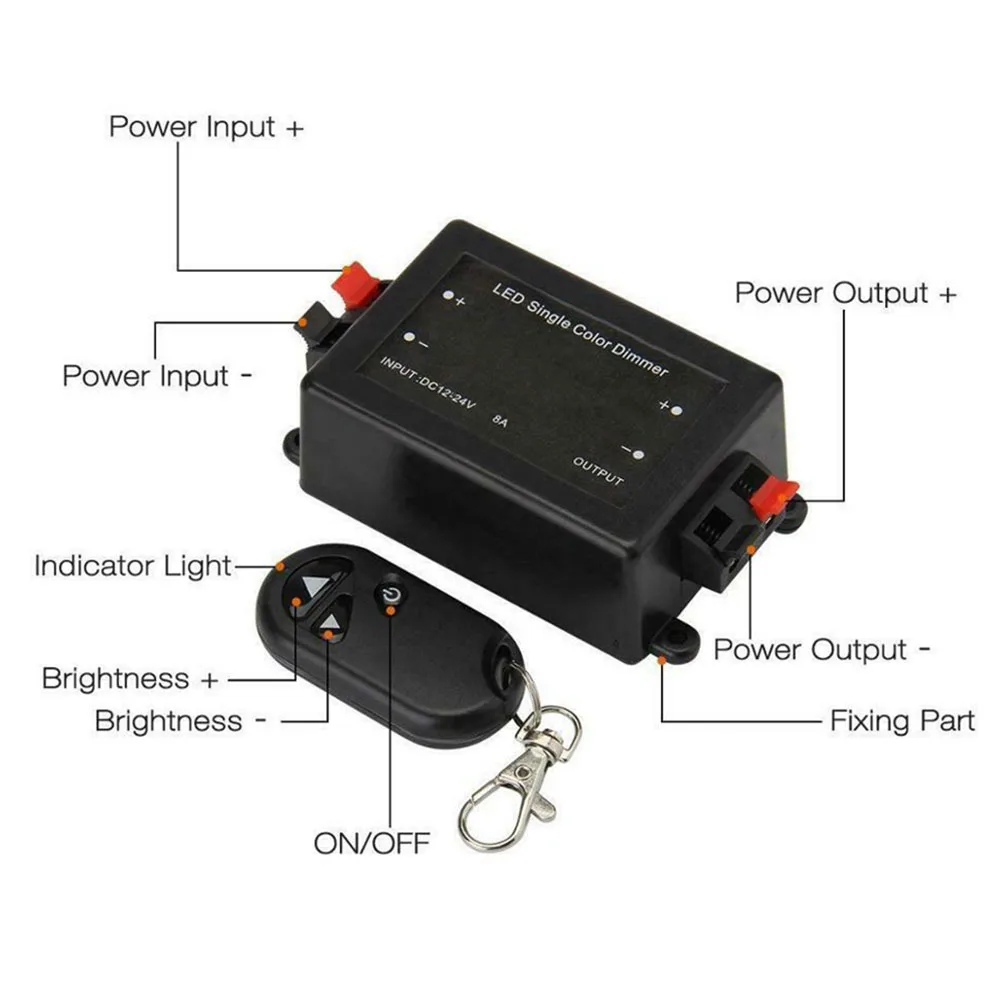 12V ~24 V DC 8A Dimmer Switch Strip Light Wireless RF Remote Controller For LED Spot Lamp On/off Button RF Dimmer