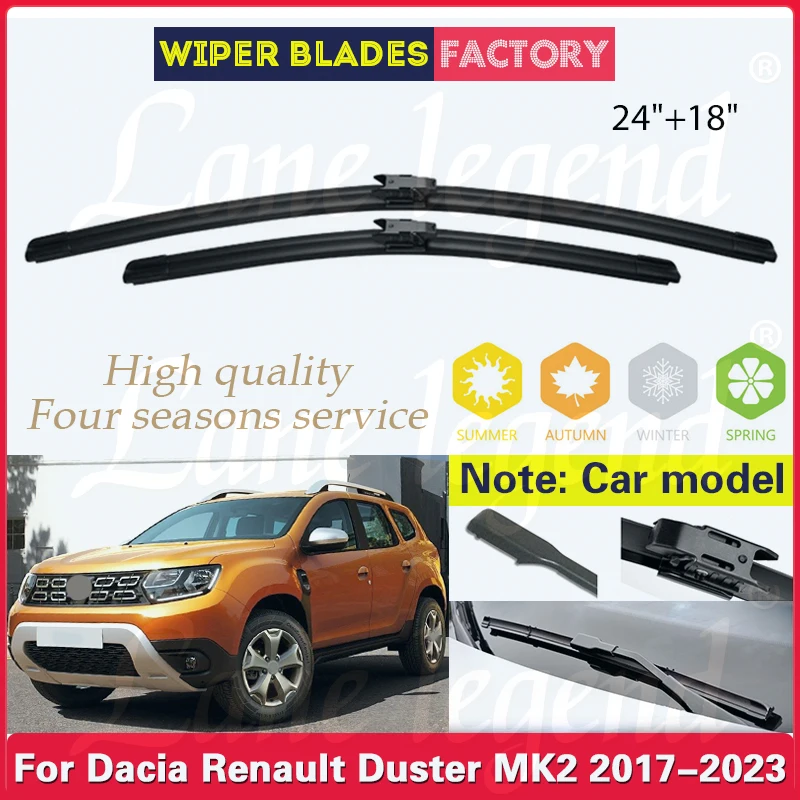 

For Renault Dacia Duster MK2 2017 - 2023 Car Wiper LHD Front Wiper Blades Windshield Windscreen Window Rain Brushes 2022 24"+18"