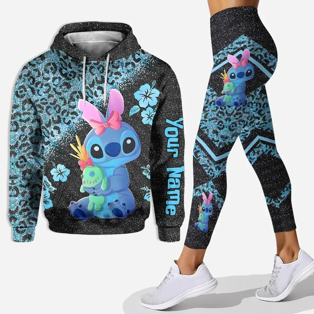 2024 3D-gedruckter individueller Stitch Hoodie Damen Hoodie Set Yogahose Damen Sporthose Disney Yoga Leggings Mode Sportbekleidung