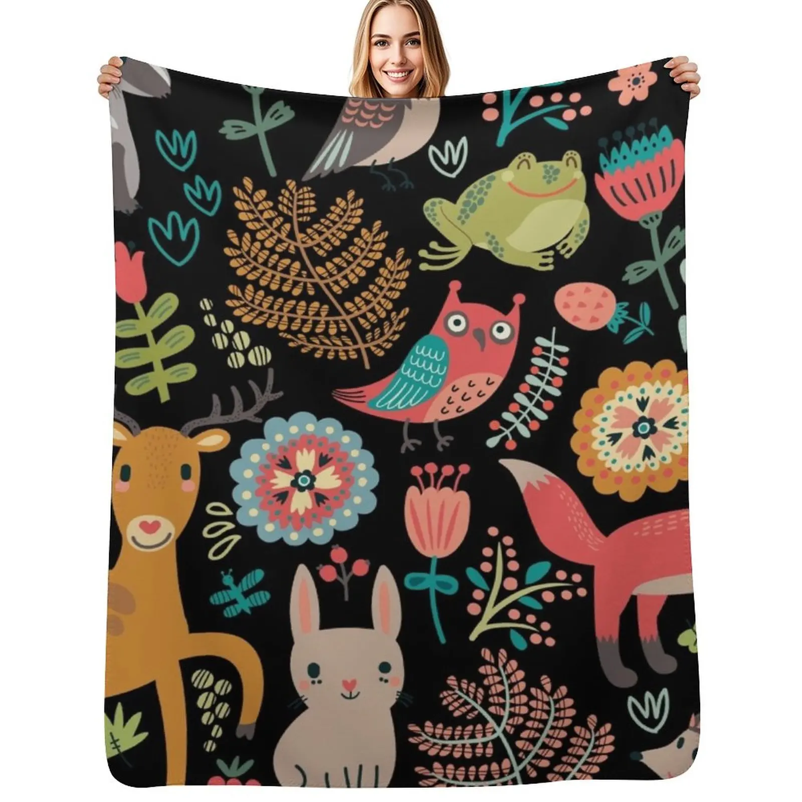 

Woodland animals pattern Throw Blanket Cute warm winter halloween Sleeping Bag Blankets